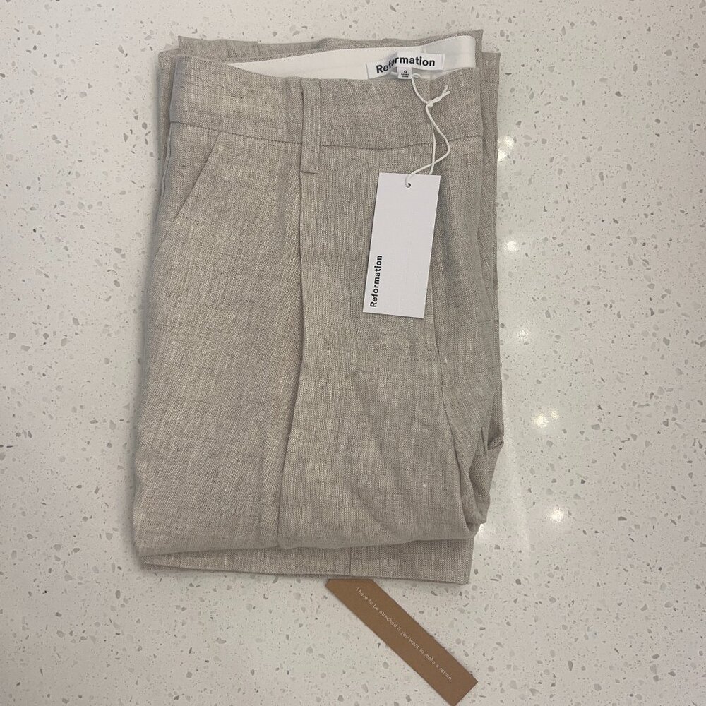 Reformation Alex Mid Rise Linen Pant  - Oatmeal, Size 0